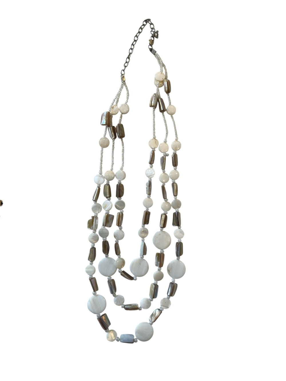 Multi-Strand Natural and Brown Shell Beaded Necklace